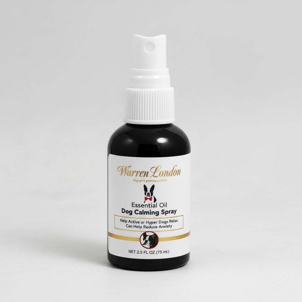 Bottle of Warren London Essential Oil Dog Calming Spray on a white background
