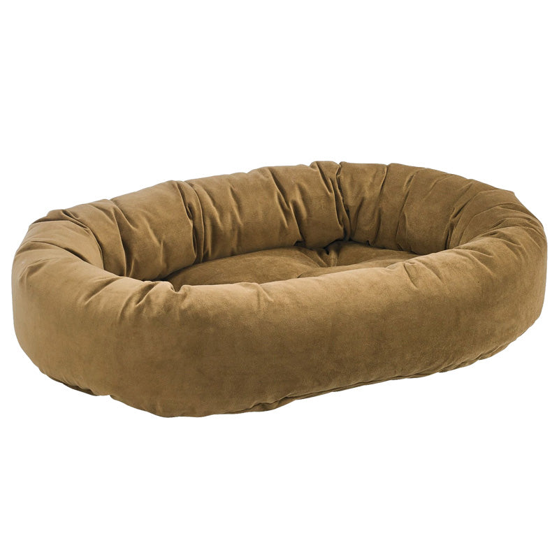 Microvelvet toffee brown color bowsers donut dog bed with a vintage look