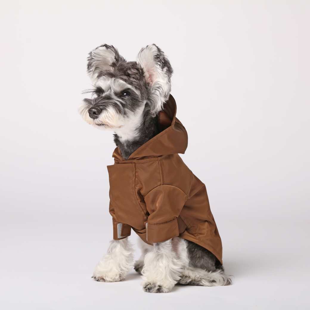 PEHOM Tribeca hooded dog raincoat in Choco brown