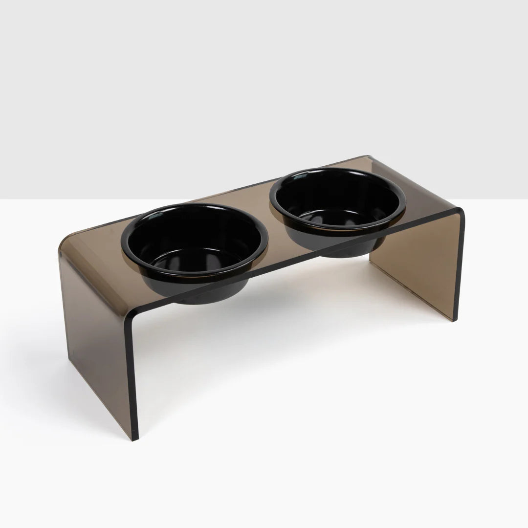 Clear stand elevated double dog feeder for large size dogs with stainless steel bowls from Hiddin