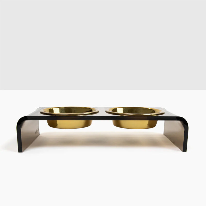 Acrylic elevated double dog feeder for small size dogs with gold stainless steel bowls