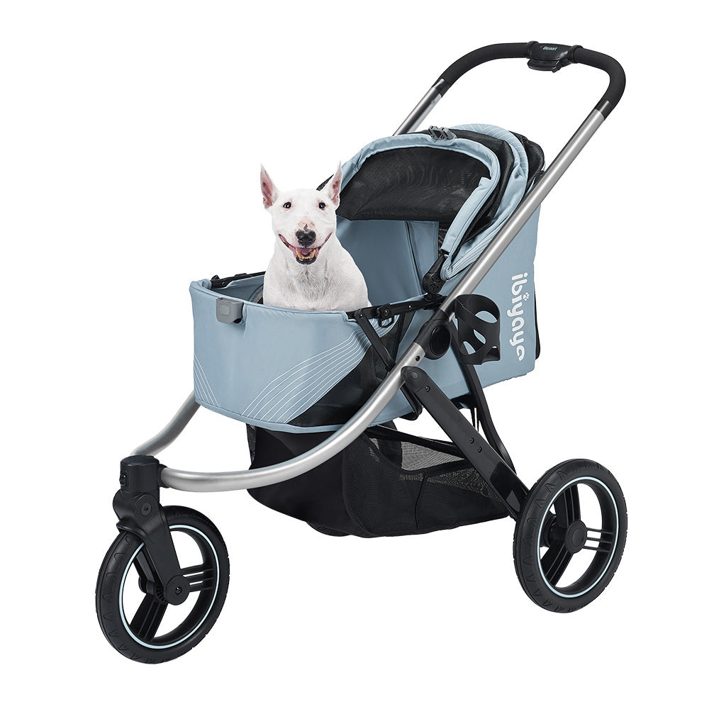 White dog inside ibiyaya dog stroller