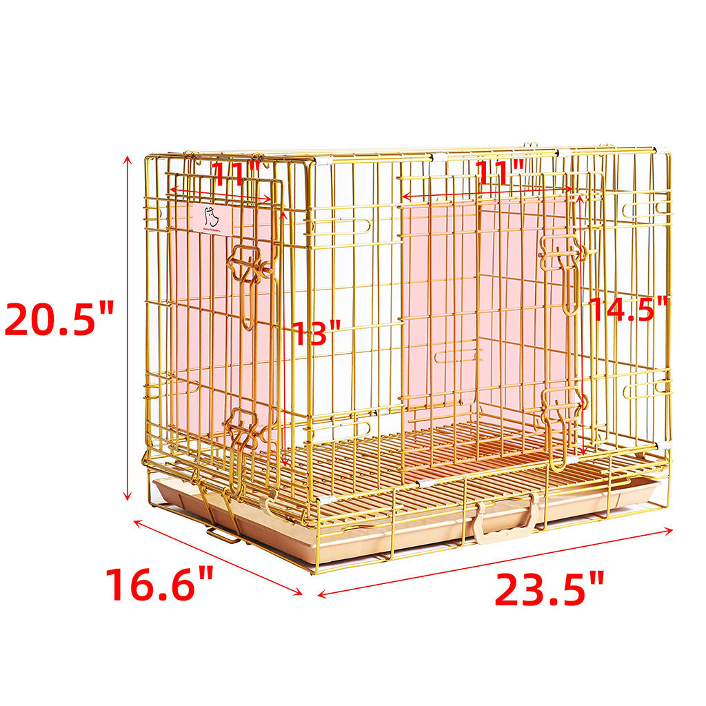 Collapsible Pink Dog Crate Gold Metal | Small to XL Size