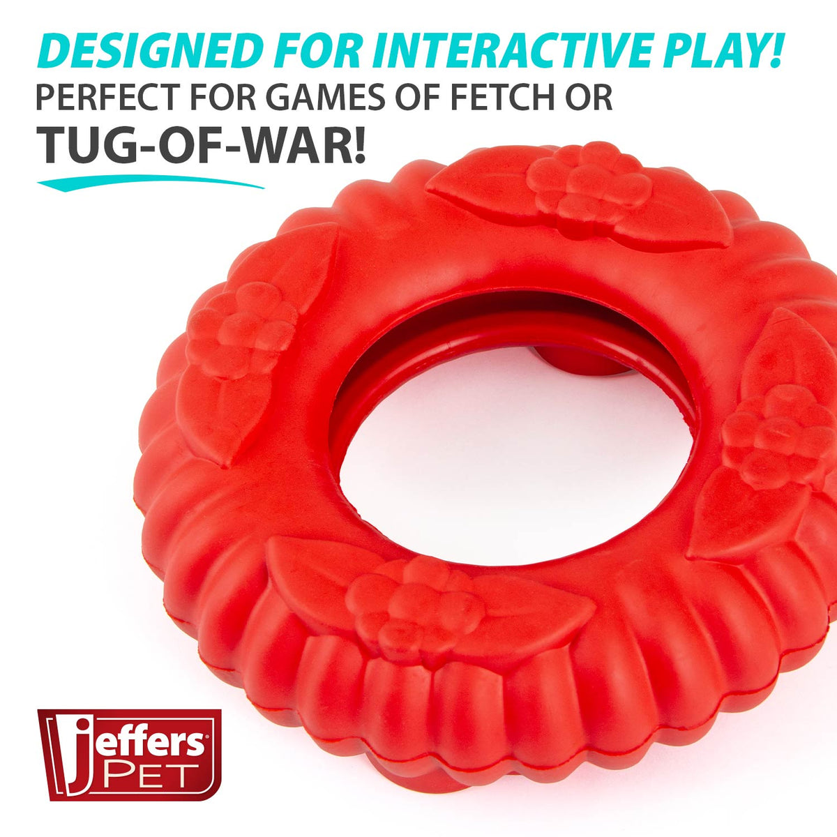 Jeffers Red Virgo Tugger Natural Rubber Dog Dental Chew Toy for Interactive or Solo Play