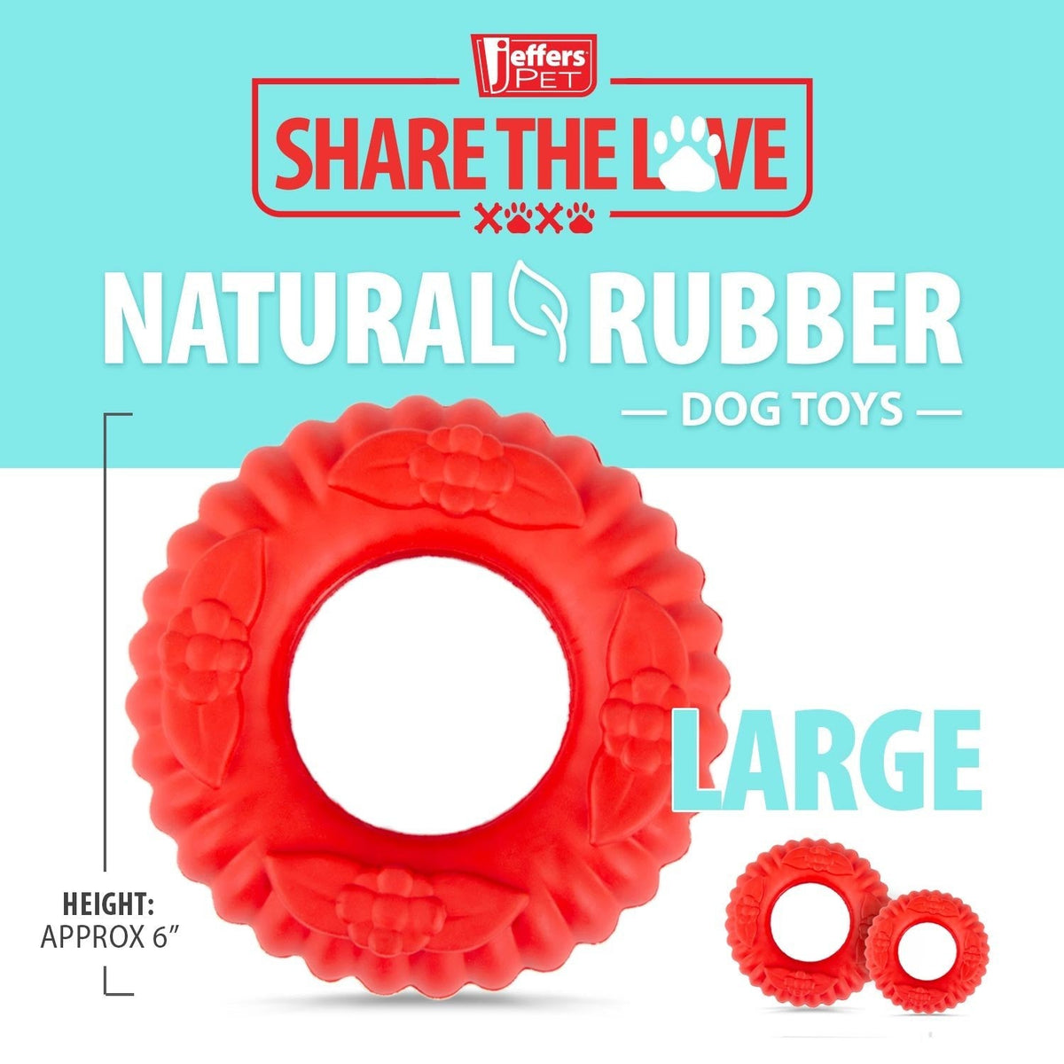 Jeffers Red Virgo Tugger Natural Rubber Dog Dental Chew Toy for Interactive or Solo Play