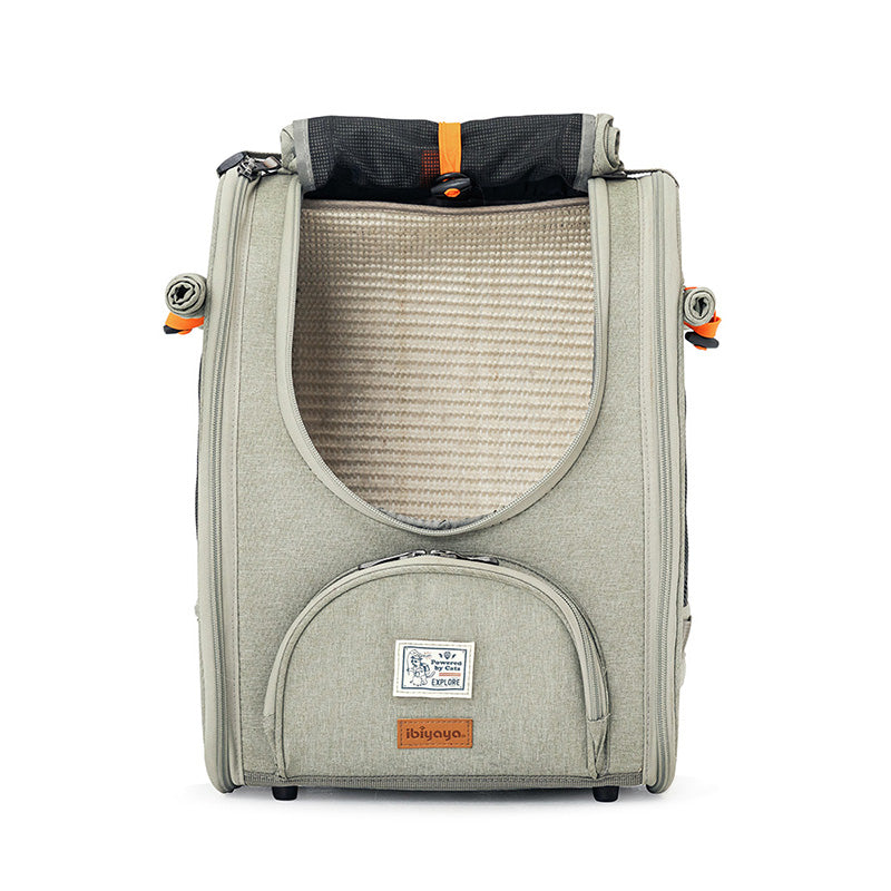 Ibiyaya cat backpack with scratching post inside.