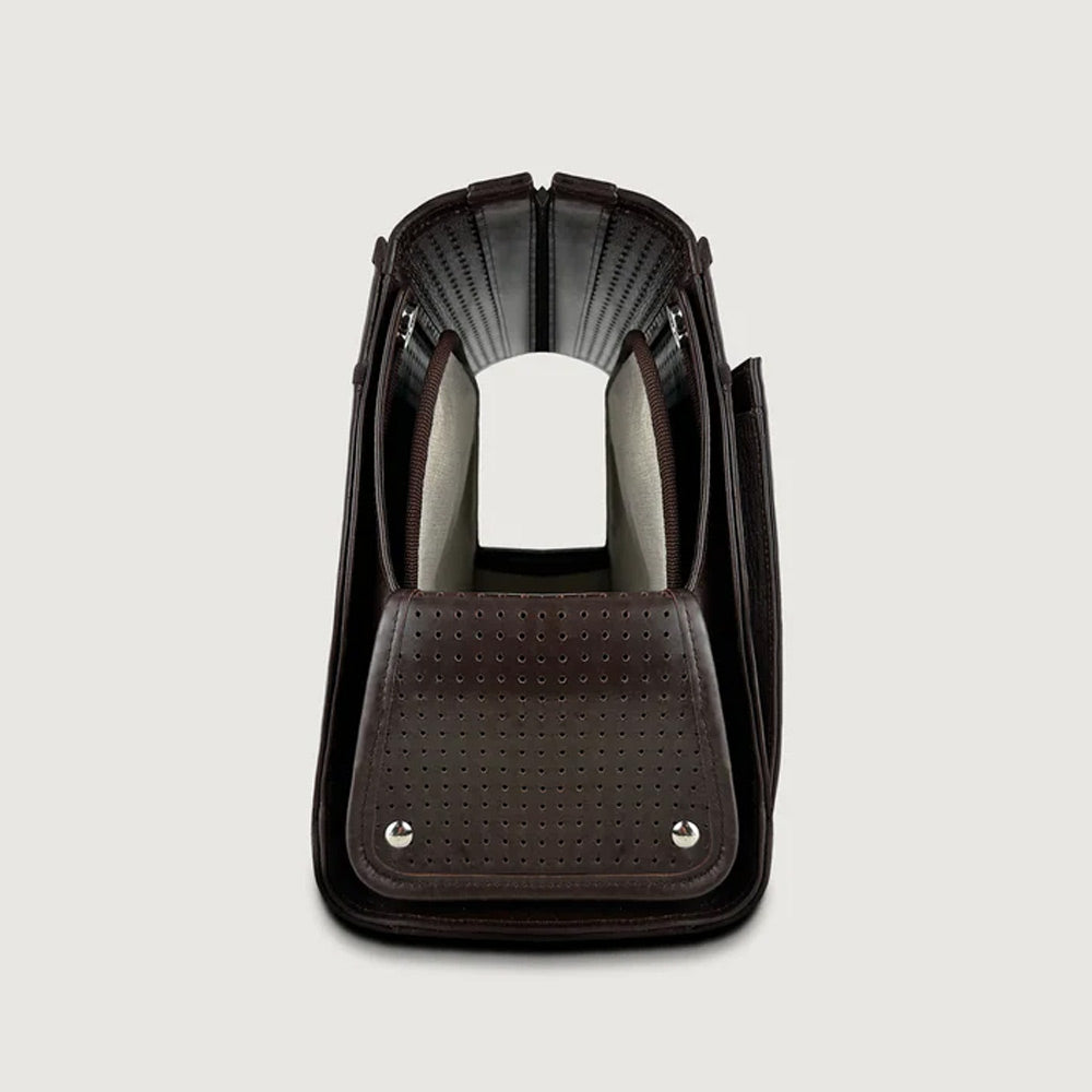 Brown leather pet carrier