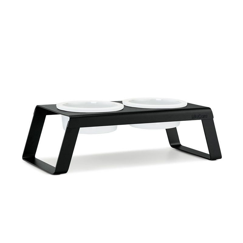 MIacara Desco Elevated White Porcelain Dog Bowl with Black Steel Stand