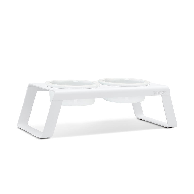 MIacara Desco Elevated DOg Feeder With White Porcelain Bowls