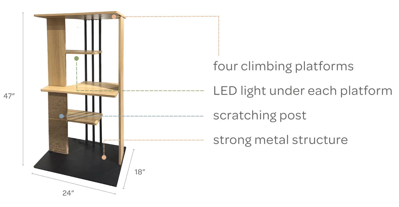 Modern Cat Tree with Scratching Post LED Lighting Perch Platforms