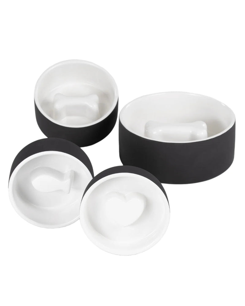 Ceramic slow feeders for dogs that are small size and large size from Paikka.