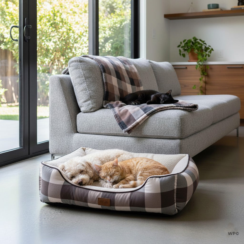 Pendleton Plaid Cotton Bolster Dog Bed With Removable Cover