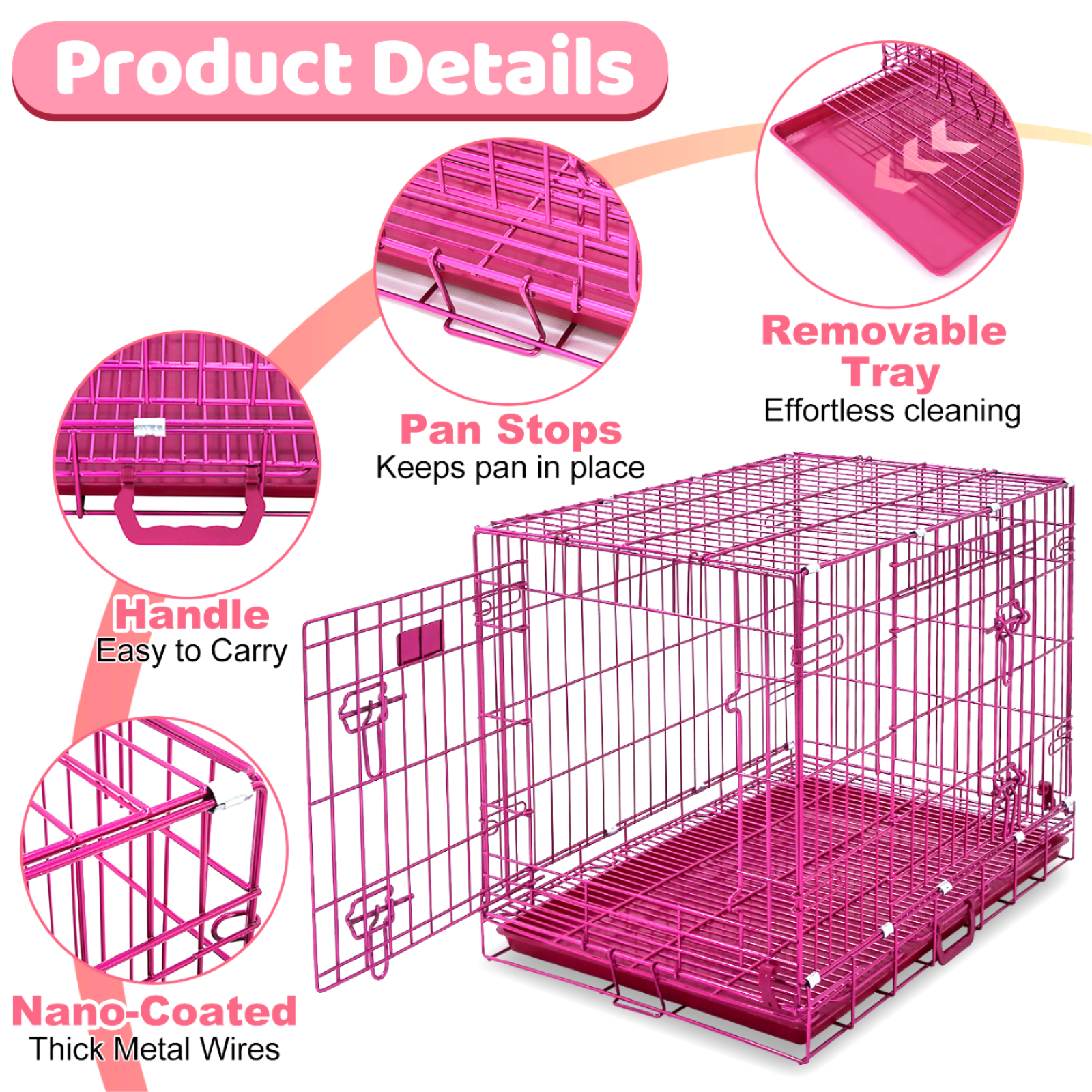 Collapsible Pink Dog Crate Small to XL Size Up to 42"