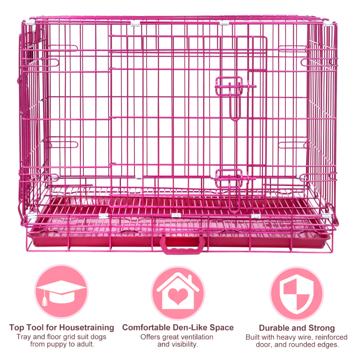 Collapsible Pink Dog Crate Small to XL Size Up to 42"