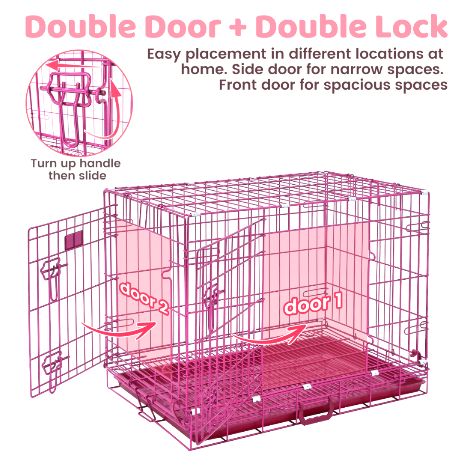 Collapsible Pink Dog Crate Small to XL Size Up to 42"