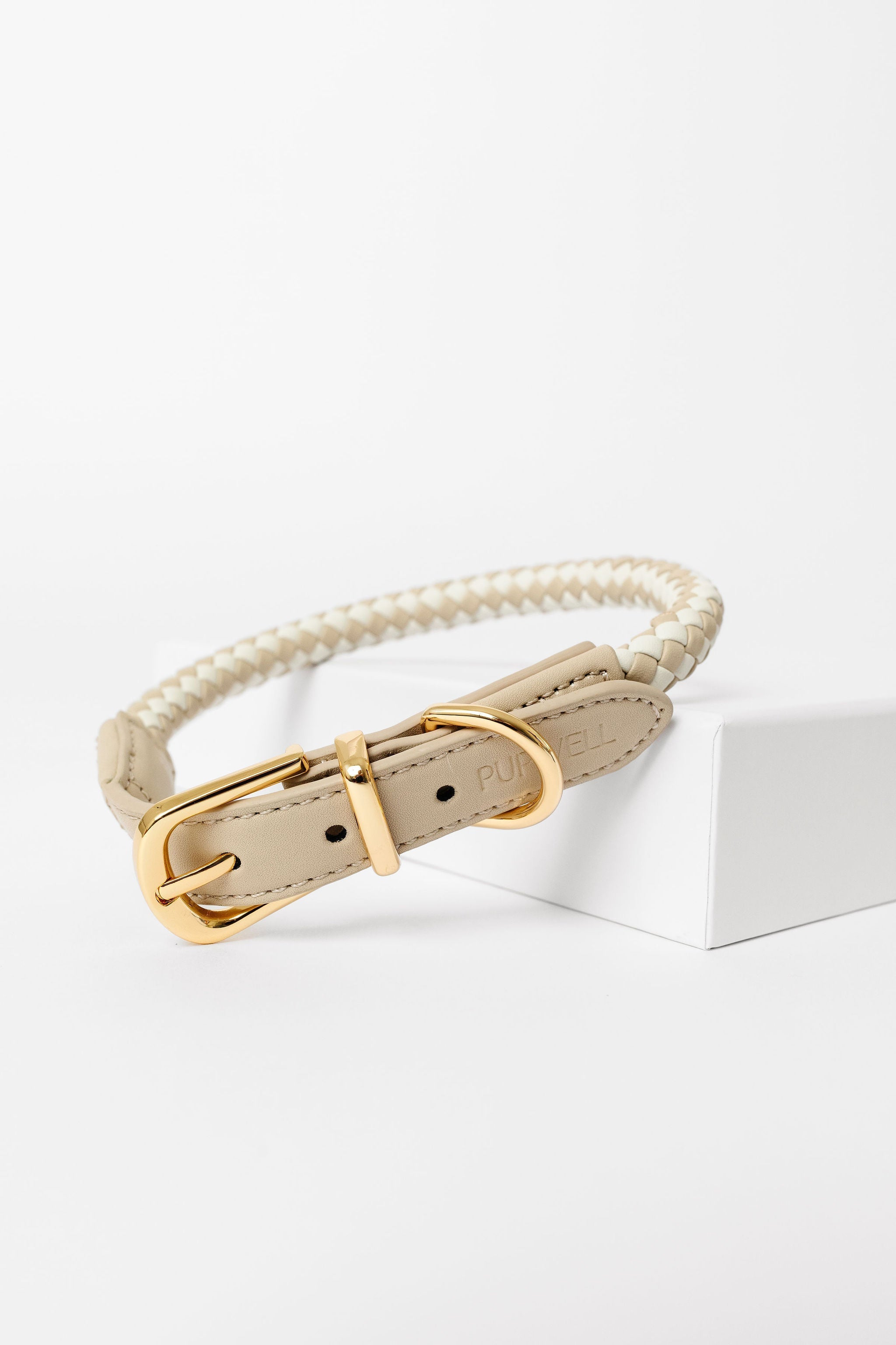 Luxury Braided Rolled Dog Collar Beige