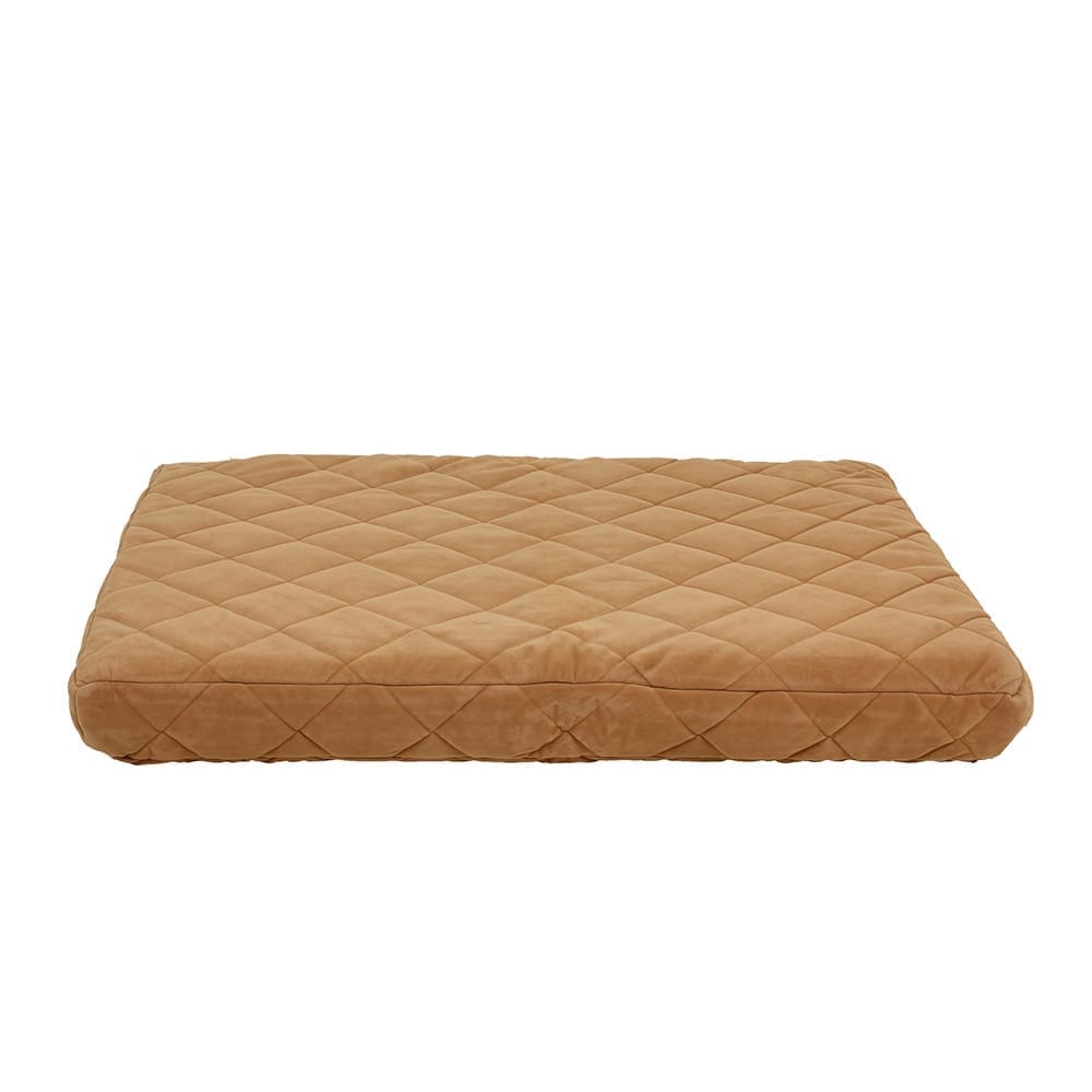 Brown quilted pet bed on a white background