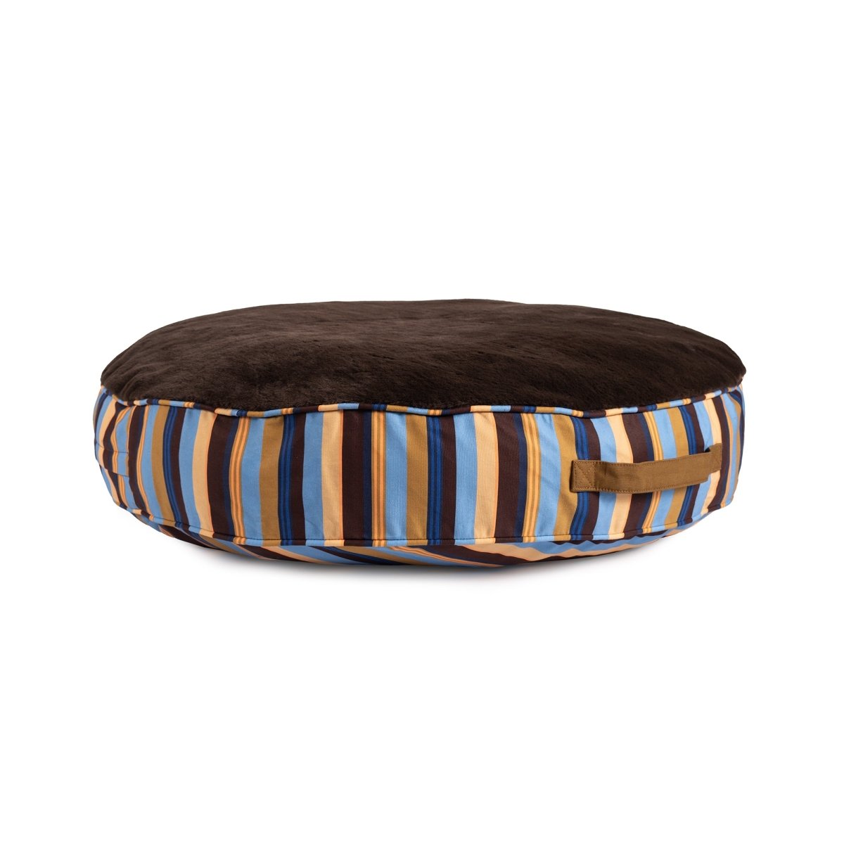 Round Pet Bed with Washable Faux Fur and Stripe Cover