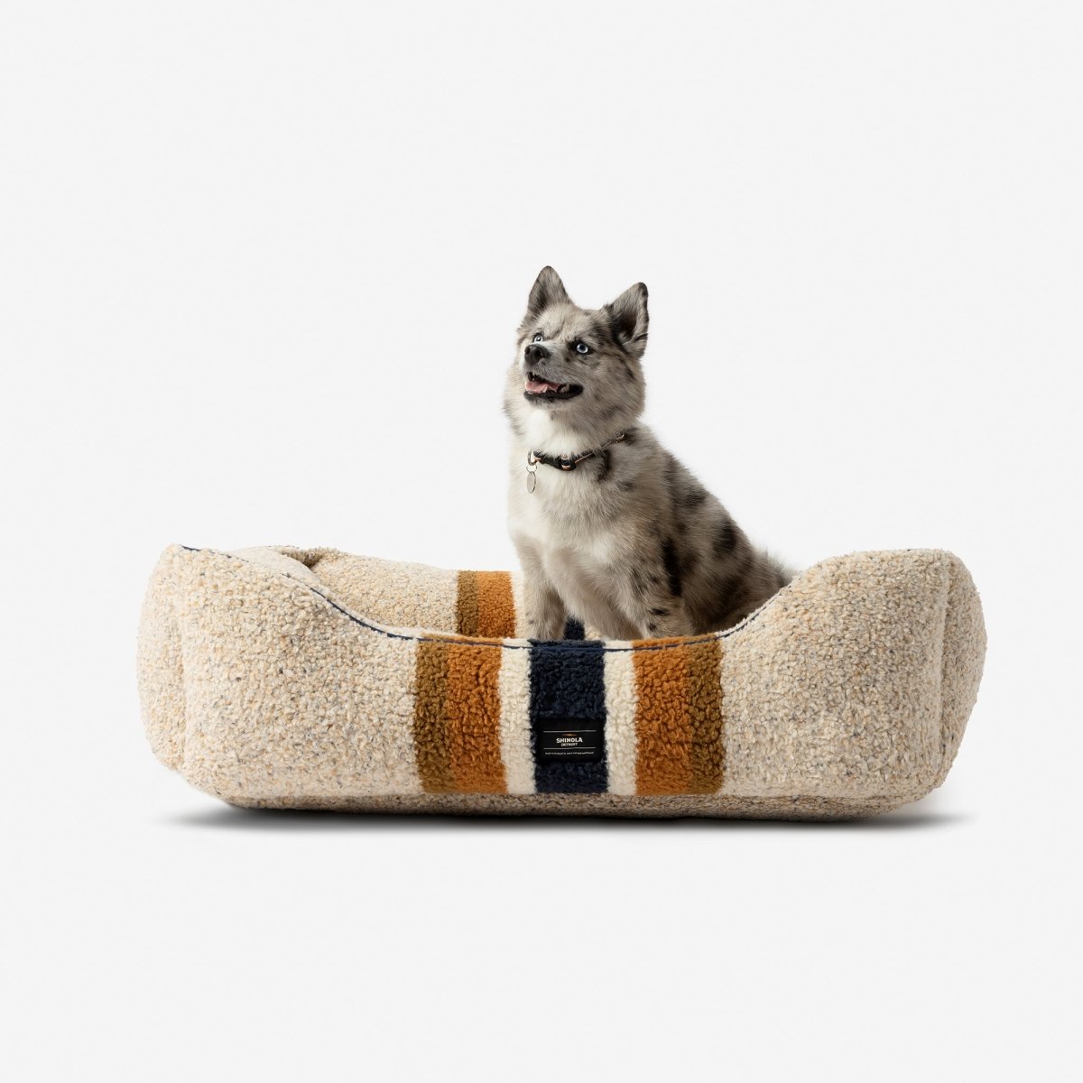 Shinola Stripe Kuddle Berber Dog Bed Oatmeal