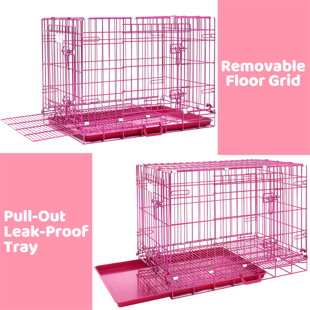 Collapsible Pink Dog Crate Small to XL Size Up to 42"