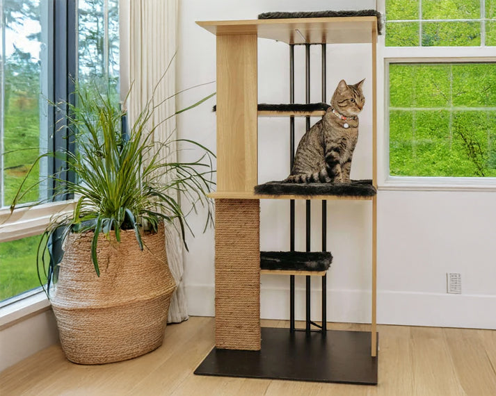 Modern Cat Tree with Scratching Post LED Lighting Perch Platforms