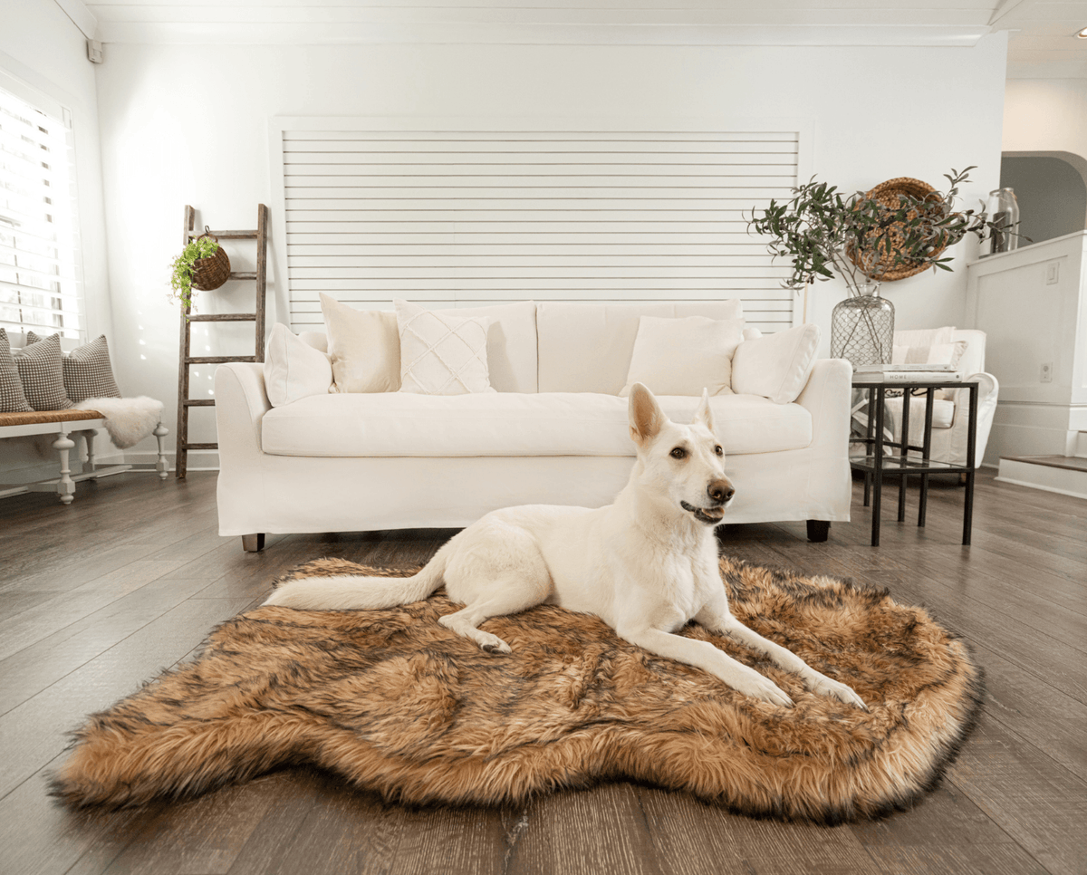 PupRug faux fur orthopedic dog bed in sable tan