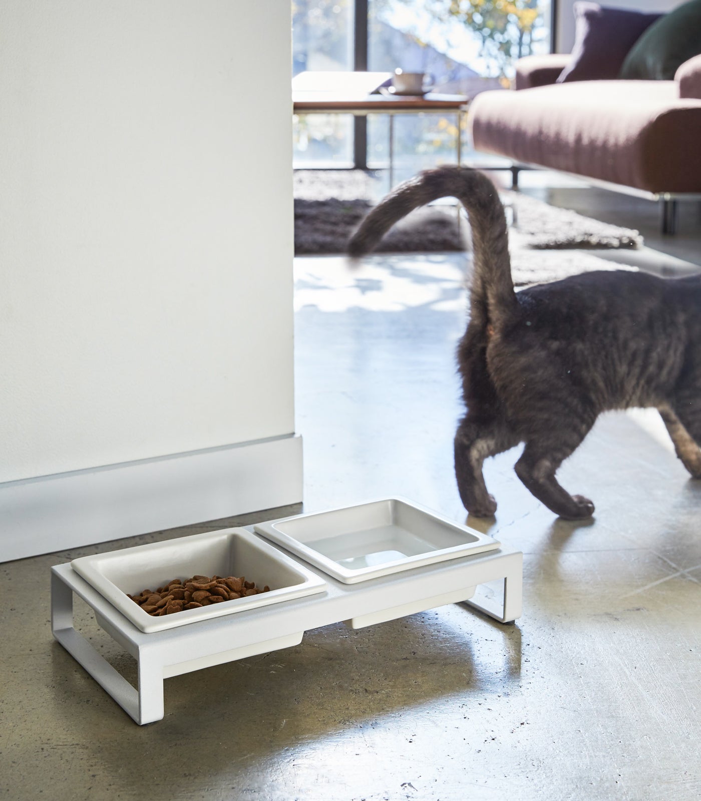 elevated ceramic white cat bowls with metal stand