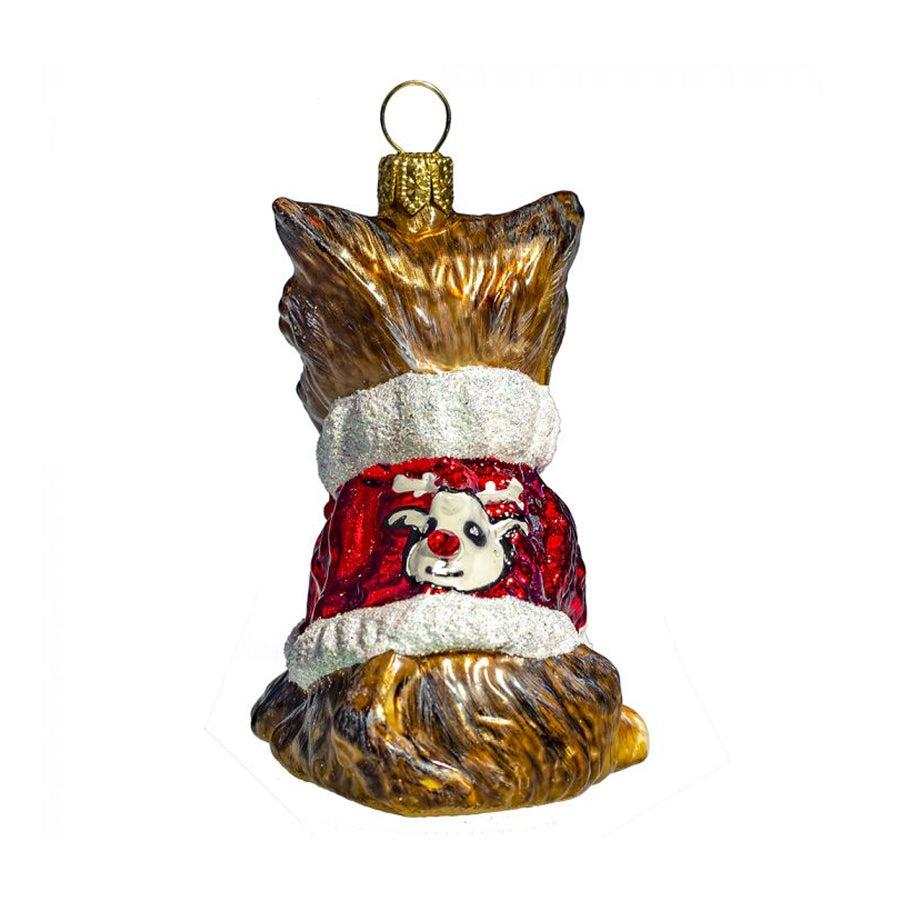 Yorkie Terrier Ornament with Candy Cane Sweater