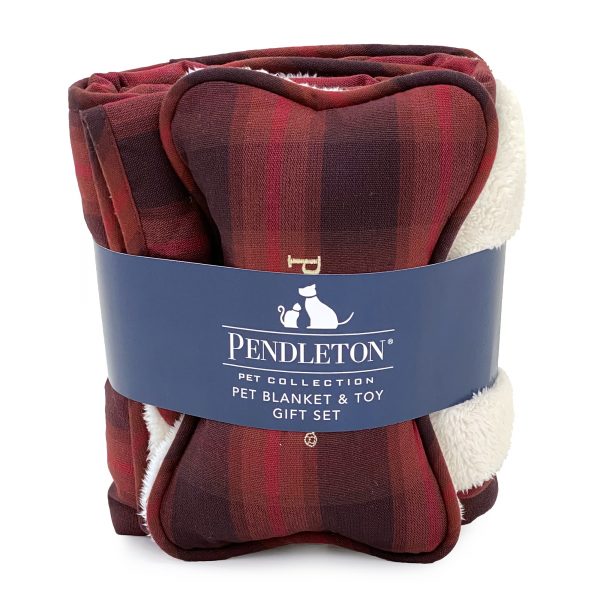 Pendleton Red Ombre Plaid Throw and Bone. Pendleton dog blanket.