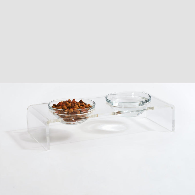 hiddin clear double dog bowl feeder with glass bowls