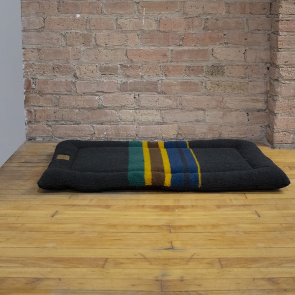 Black vintage camp dog cushion from Pendleton for travel and crate