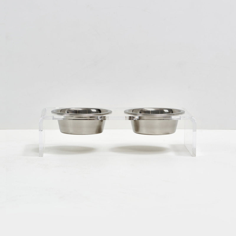 Hiddin Acrylic Small Dog Feeder with Silver Bowls