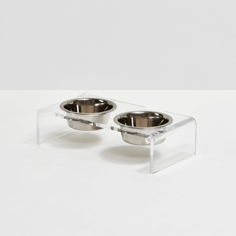 Hiddin Acrylic Small Dog Feeder with Silver Bowls