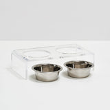 Hiddin Small Pet Feeder with Stainless Steel Bowls & Raised Acrylic Stand