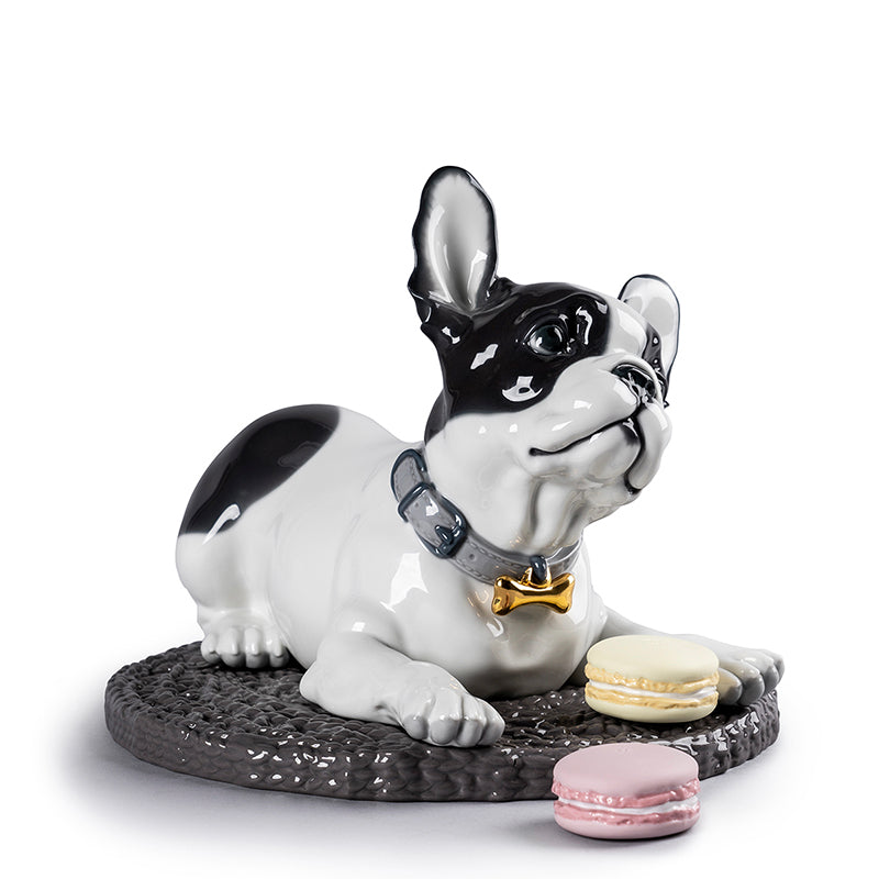 Lladro French Bulldog with Macarons