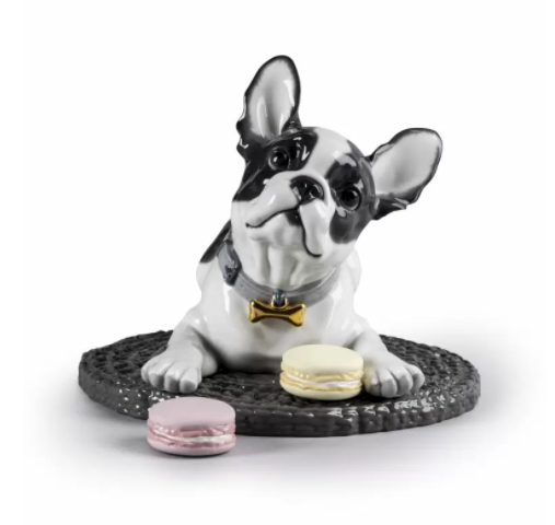 Lladro french bulldog with macarons porcelain dog figurine is the best gift for mother's day