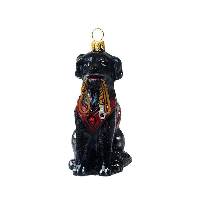 Black Lab Glass Ornament with Vest & Leash