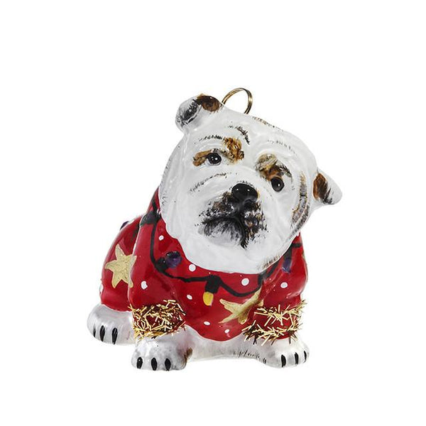 Bulldog Ornament in Ugly Christmas Sweater
