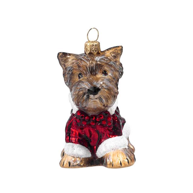 Yorkie Terrier Ornament with Candy Cane Sweater