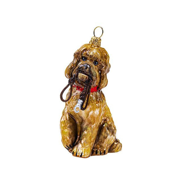 Labradoodle Luxury Christmas Ornament with leash by Joy To The World