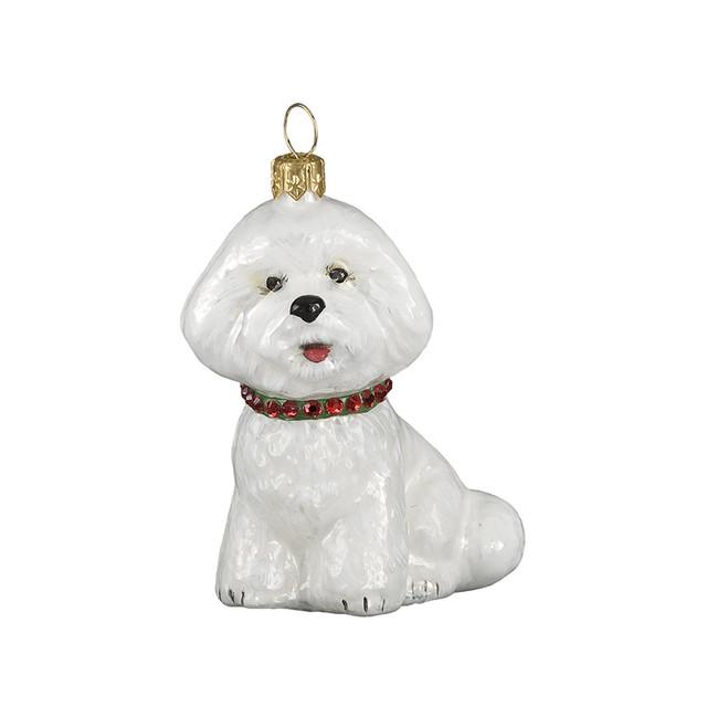 Bichon Frise Ornament with Red & Green Necklace