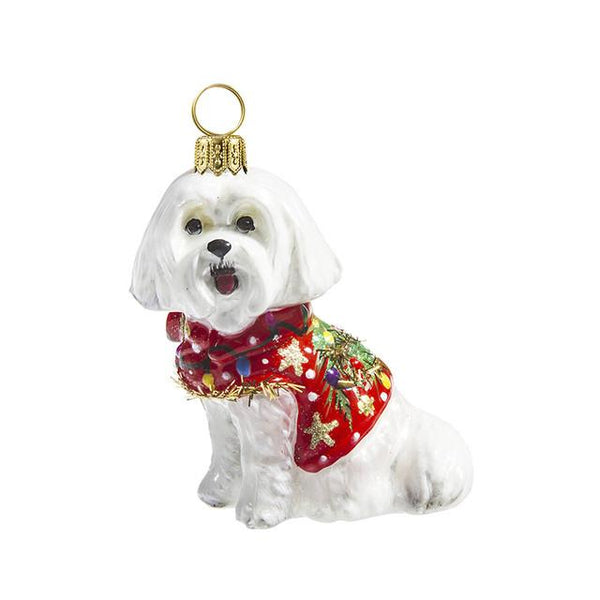 Maltese Ornament in Ugly Christmas Sweater