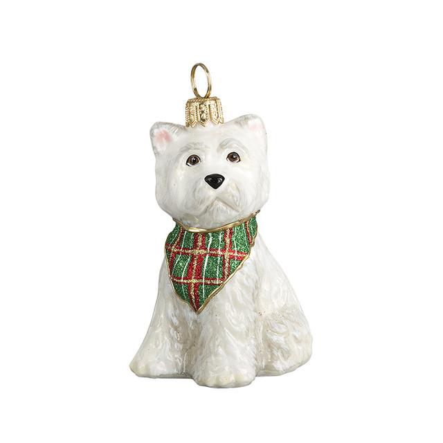 Westie Puppy Ornament with Tartan Plaid Bandana