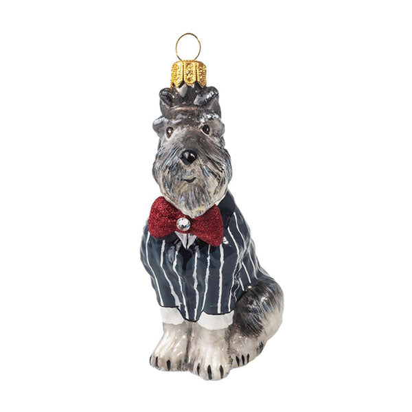 Schnauzer Ornament with Gray Pinstripe Tuxedo