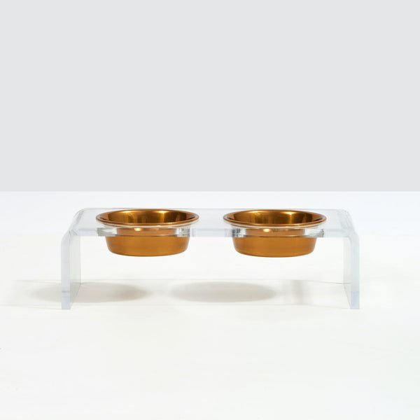 Hiddin small clear pet feeder with stainless steel bowls