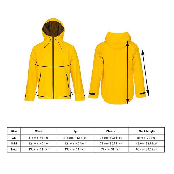 Yellow rainjacket sizing from Paikka