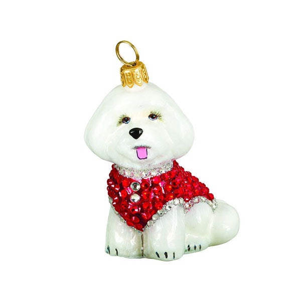 Bichon Frise Ornament with Crystal Encrusted Coat