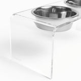 Medium Size Acrylic Double Dog Bowl Feeder with Silver Stainless Steel Bowls