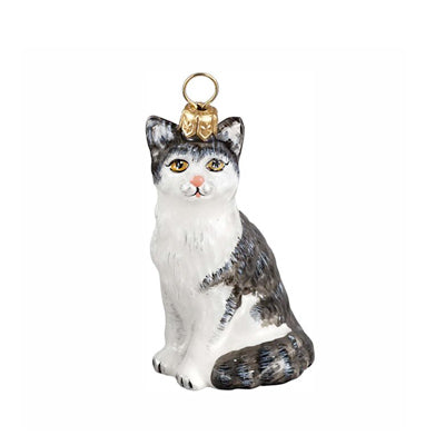 Cat ornament for christmas white and tabby kitten from Joy to the world collectibles