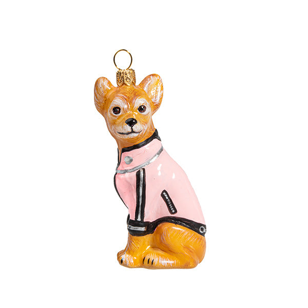 Chihuahua Ornament in Pink Motorcycle Jacket